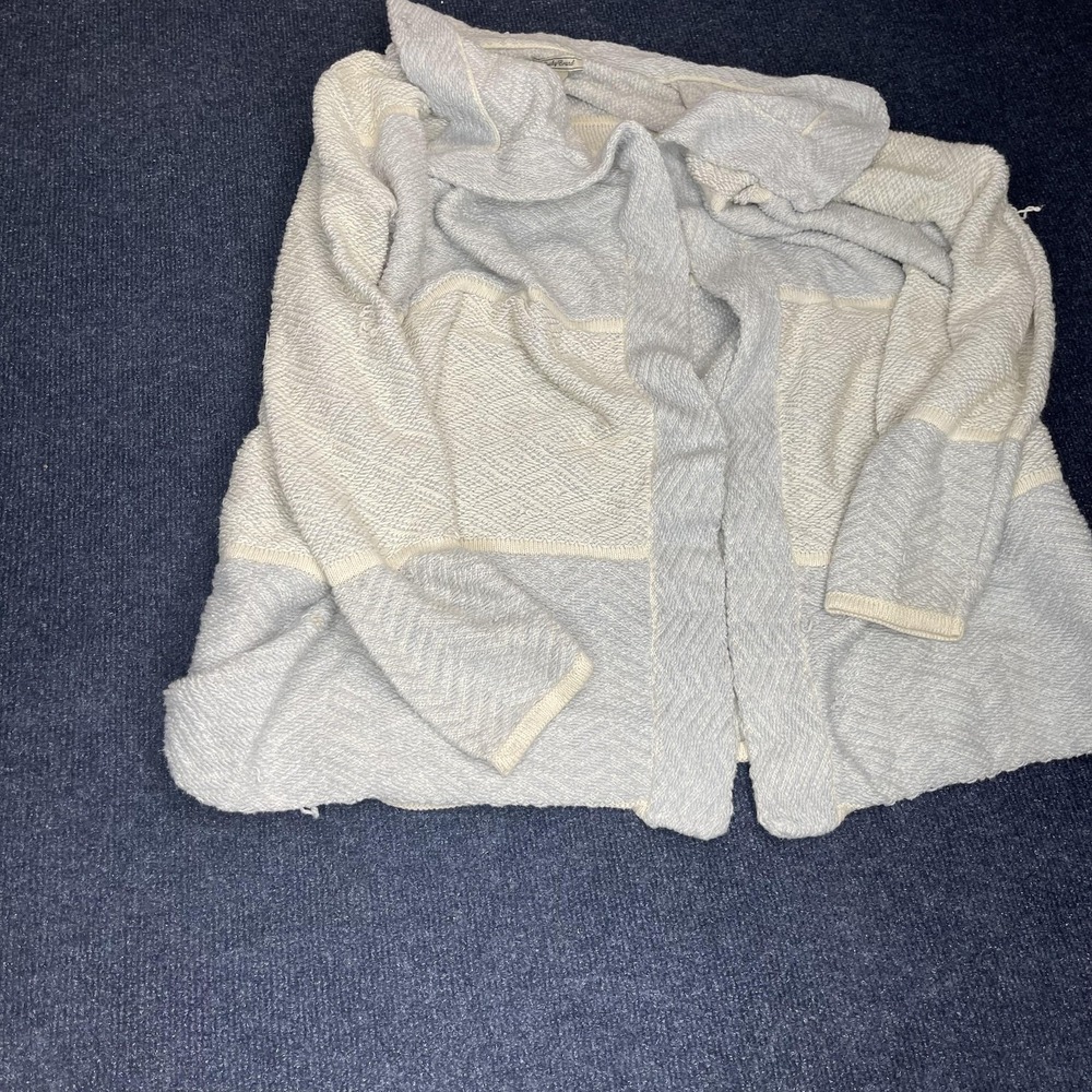 Lucky‎ Brand Sweater Womens Large Gray Cream Open Front Knit Cardigan Soft